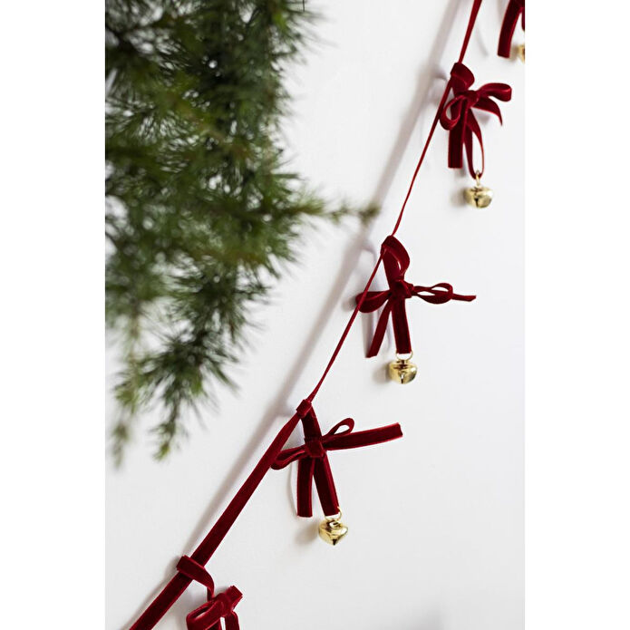 Beige & Stone Yılbaşı Kadife Kurdele Gold Zilli Zincir Noel Çam Ağaç Süsü