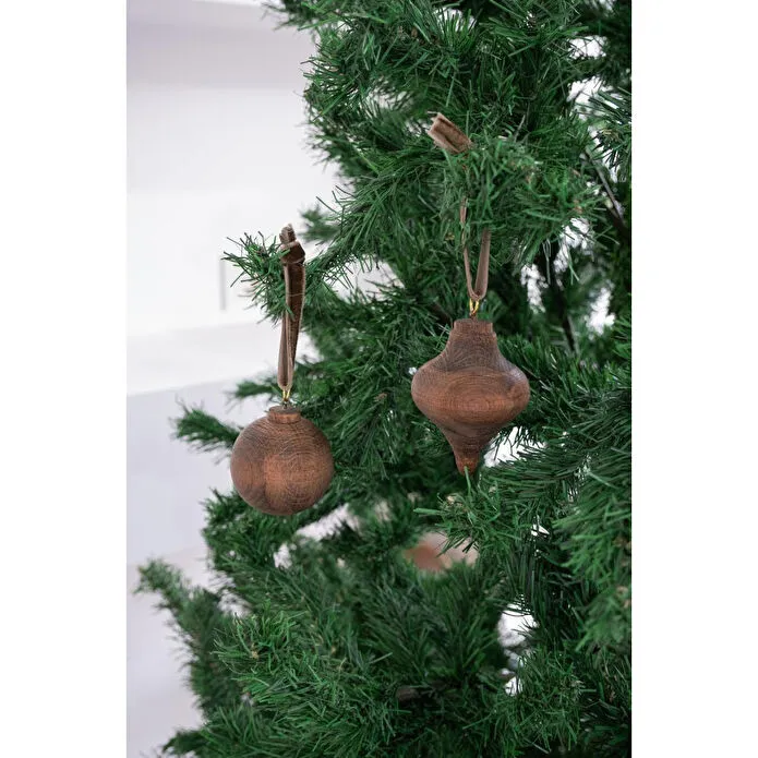 Beige & Stone X Den.ınteriors Yılbaşı Ahşap 2 Li Set Top Topaç Noel Ağaç Süsü