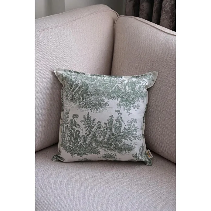 Beige & Stone Yeşil Vintage Desenli 45x45 Dekoratif Yastık Kılıfı