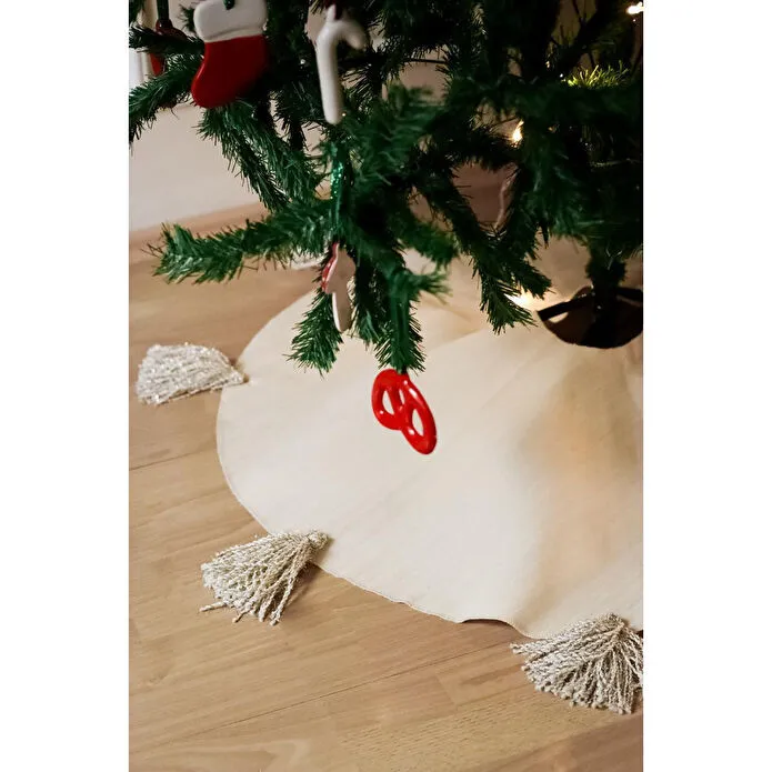 Beige & Stone Püsküllü Yılbaşı Çam Ağaç Altı Örtüsü 100 Cm Çaplı