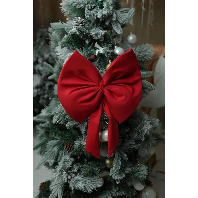 Beige & Stone Yıllbaşı Ağaç Süs Noel Kırmızı Fiyonk 30x35 Cm Küçük