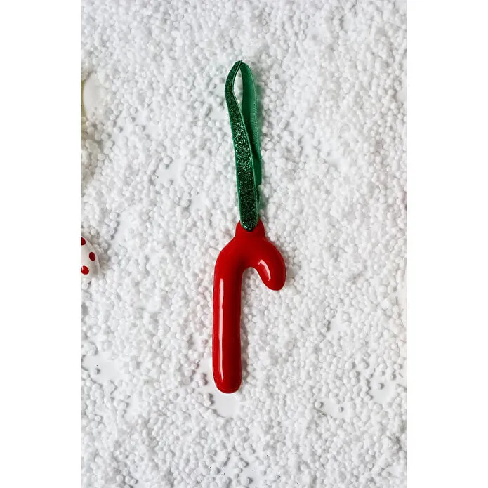 Beige & Stone Yılbaşı Ağaç Süsü Kırmızı Seramik Baston Çam Ağacı Süsü