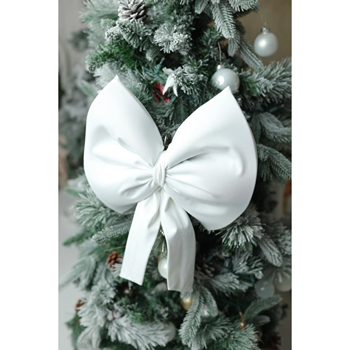 Beige & Stone Yıllbaşı Ağaç Süs Noel Beyaz Fiyonk 30x35 Cm Küçük