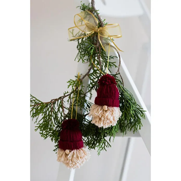 Beige & Stone Yılbaşı 2li Set Cüce Çam Ağacı Noel Baba Süs