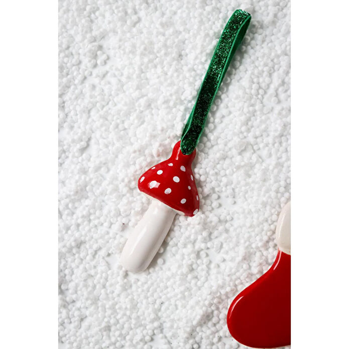 Beige & Stone Yılbaşı Ağaç Süsü Benekli Seramik Mantar Çam Ağacı Süsü