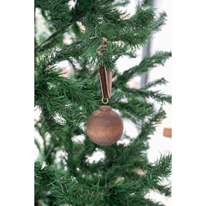 Beige & Stone X Den.ınteriors Yılbaşı Yuvarlak Ahşap Top Noel Ağaç Süsü