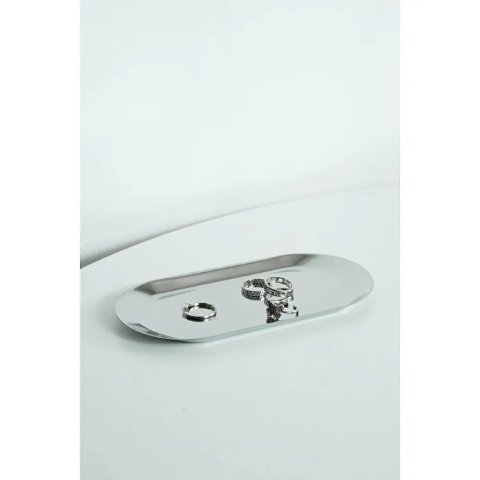 Beige & Stone Dekoratif Gümüş Küçük Oval Takı Organizeri Ve Sunum Tepsisi