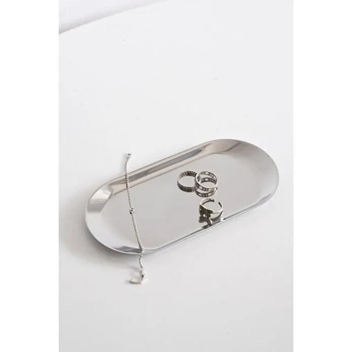 Beige & Stone Dekoratif Gümüş Küçük Oval Takı Organizeri Ve Sunum Tepsisi