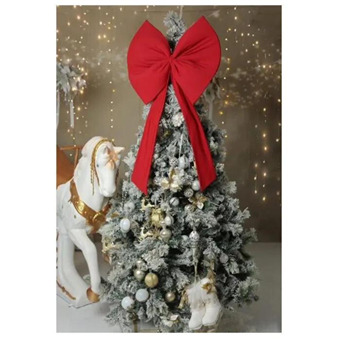 Beige & Stone Kurdele Yıllbaşı Ağaç Süs Noel Dev Kırmızı Fiyonk 55x150 Cm Büyük