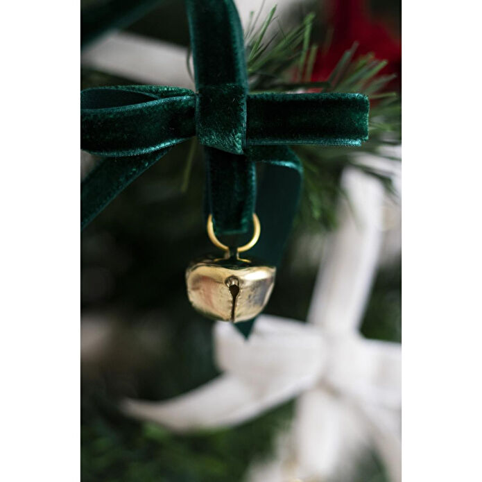 Beige & Stone Yılbaşı Kadife Kurdele Gold Zilli Zincir Noel Çam Ağaç Süsü