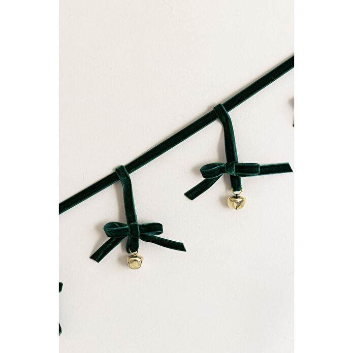 Beige & Stone Yılbaşı Kadife Kurdele Gold Zilli Zincir Noel Çam Ağaç Süsü