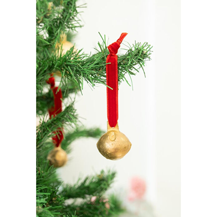 Beige & Stone X Den.interiors Yılbaşı Ağaç Süsü Kırmızı Büyük Gold Top Çan