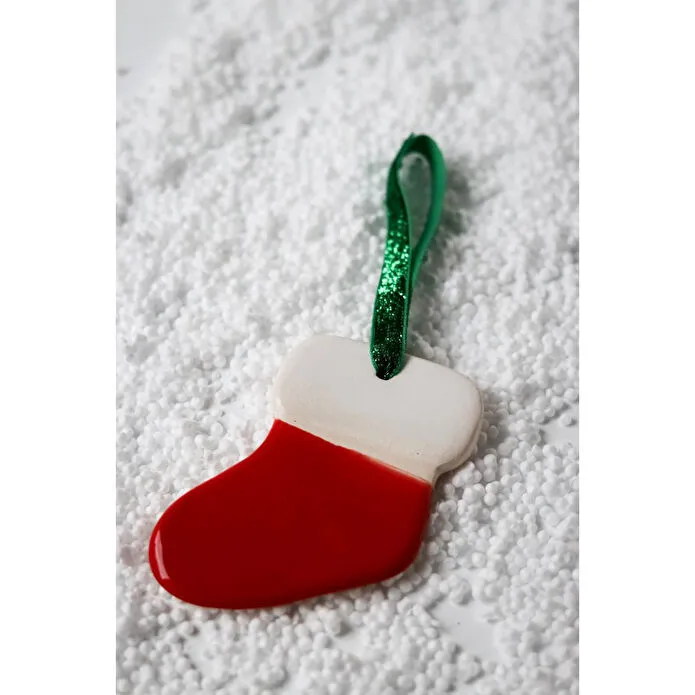 Beige & Stone Yılbaşı Ağaç Süsü Kırmızı-beyaz Seramik Çorap Çam Ağacı Süsü