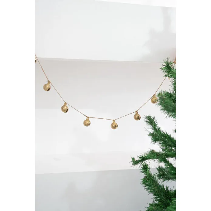 Beige & Stone Yılbaşı Jüt İp Gold Yuvarlak Çanlı Zincir Noel Çam Ağaç Süsü