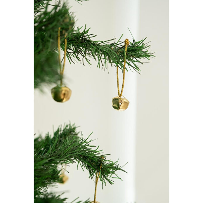 Beige & Stone Yılbaşı Ağaç Süsü Gold Zil 5'li