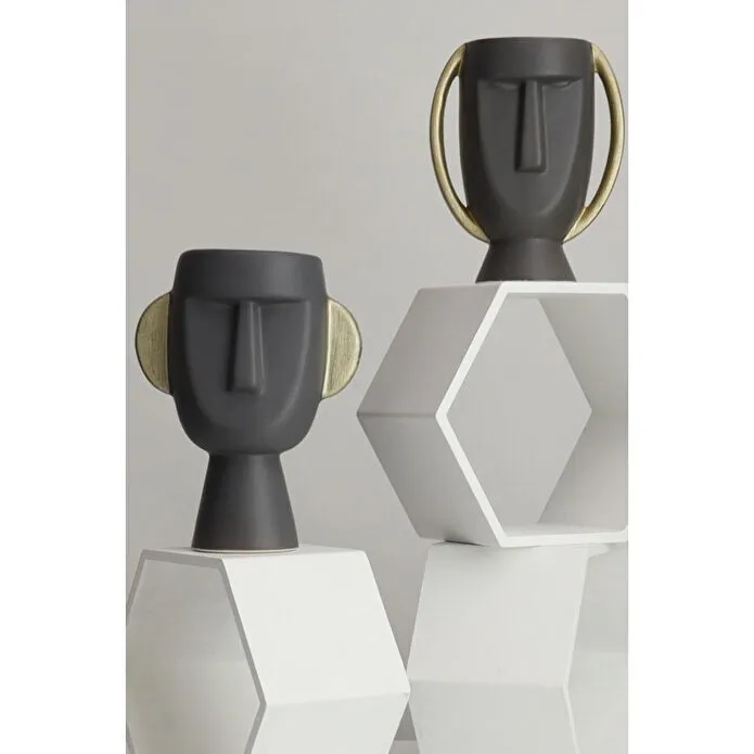 Beige & Stone Mr. Nordic Face Vazo Dekoratif Obje