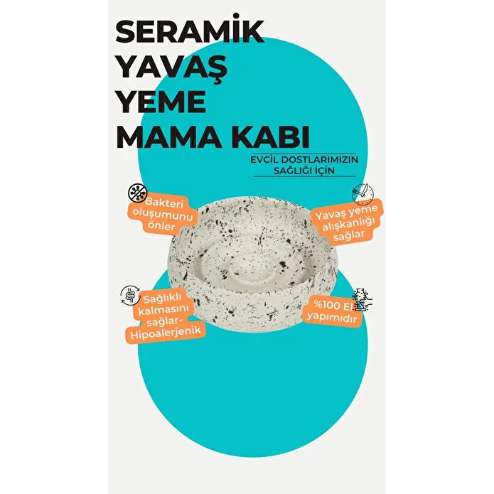 Beige & Stone Slow Eat Yavaş Yeme Seramik Mama Kasesi (m)