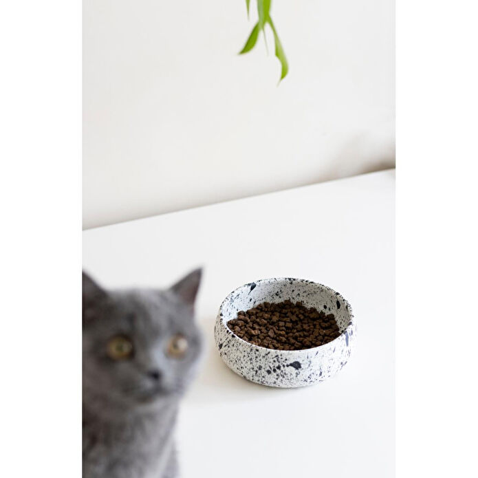 Beige & Stone Seramik El Yapımı Mama / Su Kabı (s) - Benekli 14 Cm