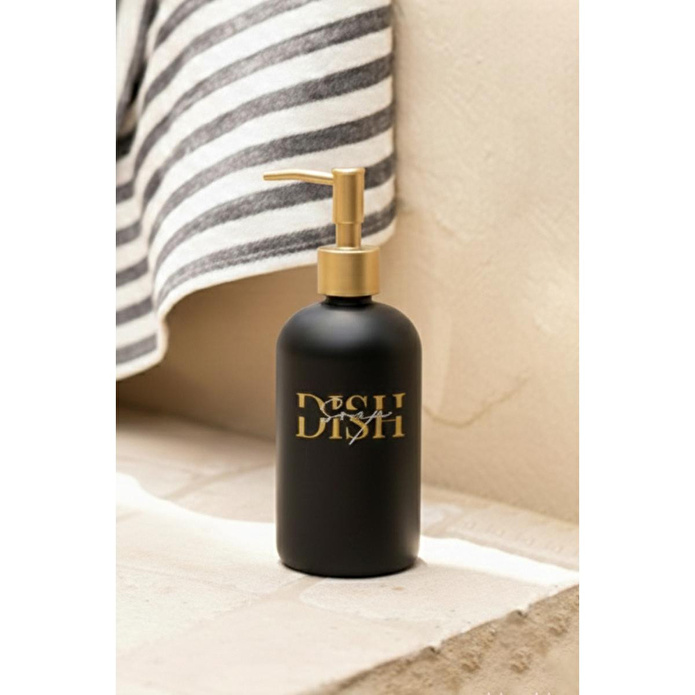 Rakle Essential Siyah Metal Ahşap Kulplu Stand 2'li Sıvı Sabunluk Seti Siyah 420 Cc