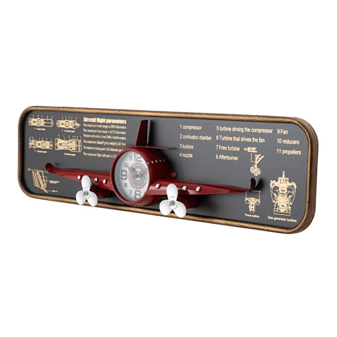 Mudo Home Airplane Kirmizi Duvar Saati̇ 78x8x21cm