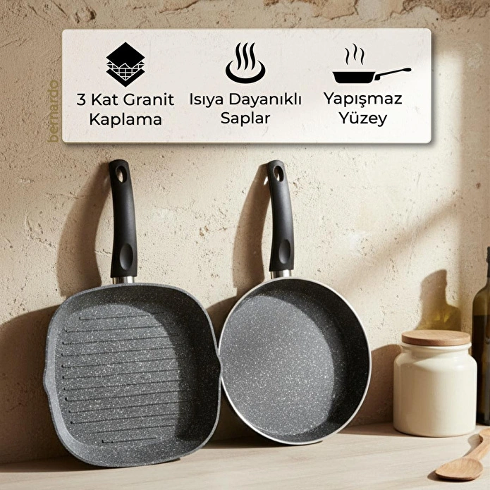 Bernardo Carolin 2 Parça Grill Tava Seti Gri ( 26 Cm -28 Cm)