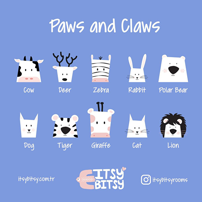 Itsy Bitsy Kids Paws And Claws Çift Taraflı Pamuk Saten Çok Renkli Bebek Nevresim Seti 100x150cm