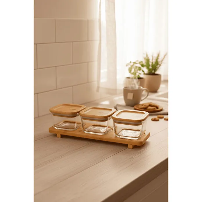 Bernardo Lunaya 3'lü Bambu Standlı Kahvaltılık Küçük Boy