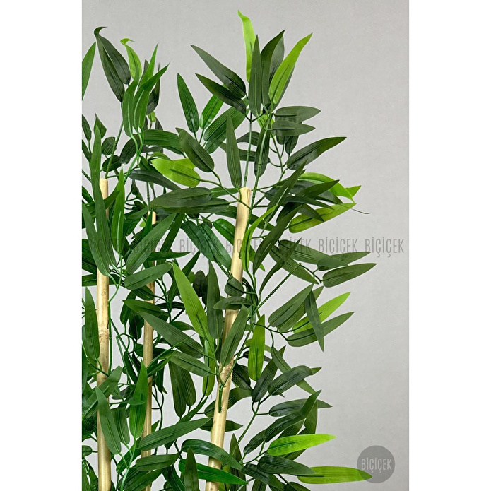 Biçiçek Yapay Bambu Ağacı 100cm Lux Saksı Yeşil-gümüş