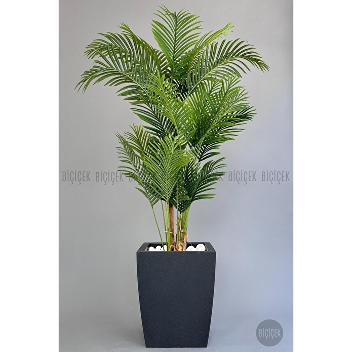 Biçiçek Yapay Areka Palmiyesi 220 Cm Lux Dış Mekan Saksıda Siyah-gümüş