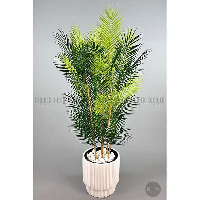 Biçiçek Yapay Areka Palmi̇yesi̇ 6 Gövde Gala Saksida Yoğun Yaprakli Beyaz