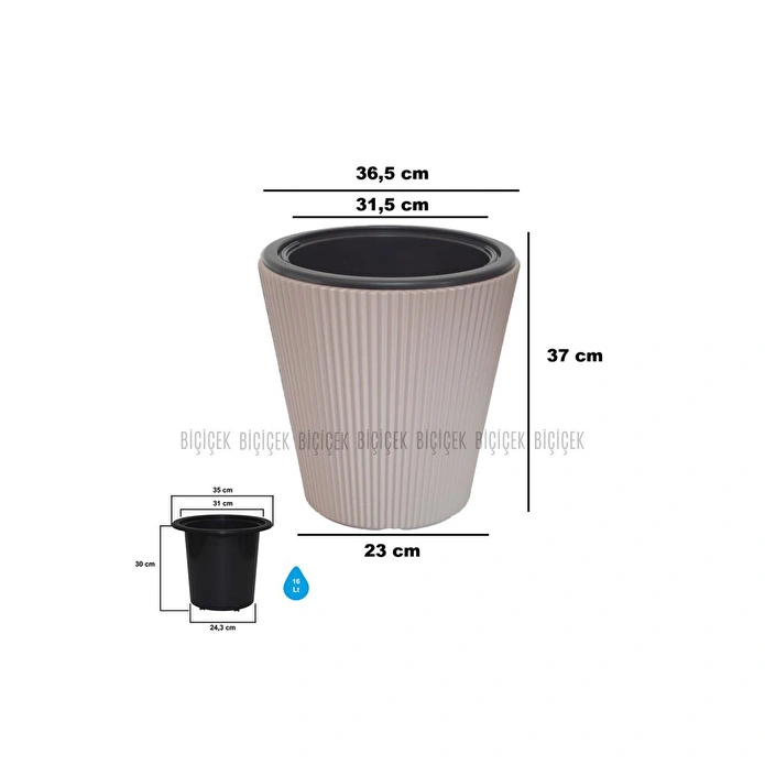Biçiçek Luna Saksı 37 Cm Ve İç Kova Dahil Kahverengi