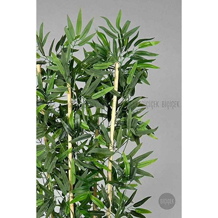 Biçiçek Yapay Bambu Ağacı 140cm Krem Gümüş Metal Saksıda