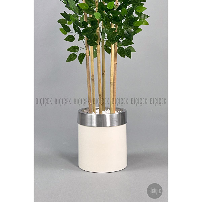 Biçiçek Yapay Benjamin Ağacı 170cm Krem Metal Saksıda Gümüş