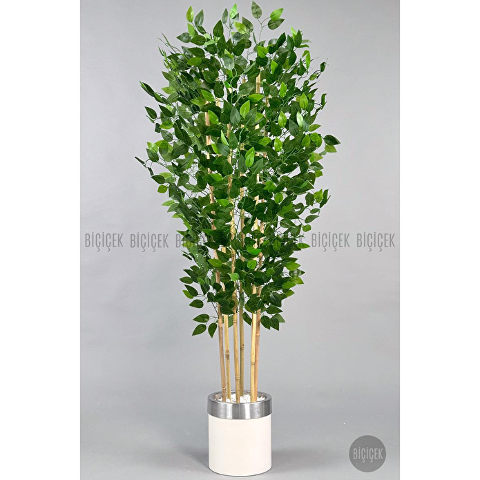 Biçiçek Yapay Benjamin Ağacı 170cm Krem Metal Saksıda Gümüş