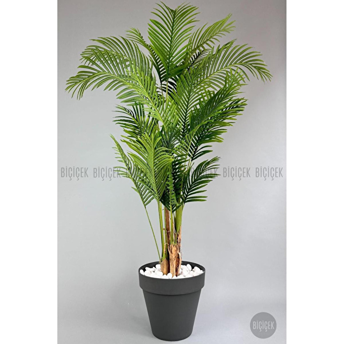 Biçiçek Yapay Areka Ağaci Büyük Boy Palmi̇ye Ağaci 4 Bambu Gövdeli̇ 220cm Antrasi̇t Renk Yali Saksida