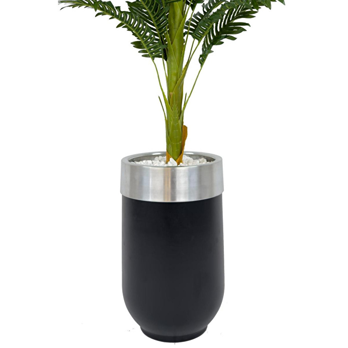 Biçiçek Areka Palmiyesi 170cm Metal Siyah Gümüş Darbuka Saksıda