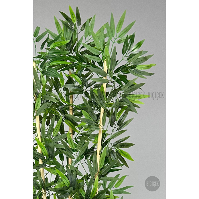 Biçiçek Yapay Bambu Ağacı 140cm Yoğun Yapraklı Antrasit Renk Nergis Saksıda