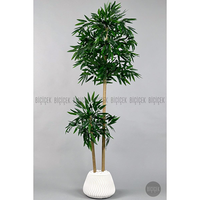 Biçiçek Yapay Bambu Ağacı 140cm Büyük Saksı Yoğun Yapraklı