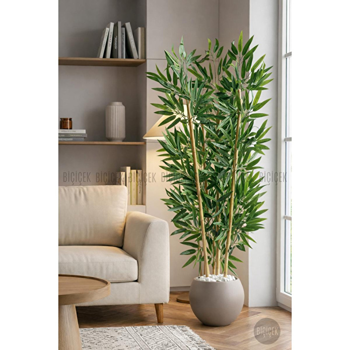 Biçiçek 125cm Yapay Bambu Ağaci Küre Saksida Kahverengi