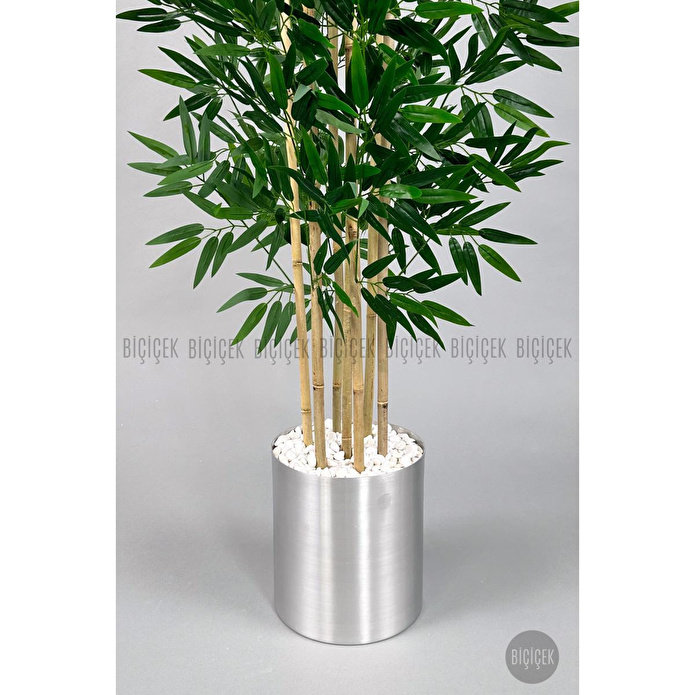 Biçiçek Yapay Bambu Ağacı 170cm Gümüş Metal Saksıda