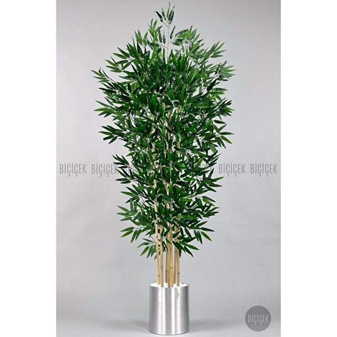 Biçiçek Yapay Bambu Ağacı 170cm Gümüş Metal Saksıda