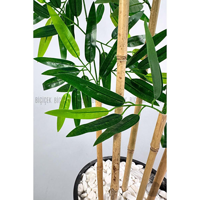 Biçiçek Yapay Bambu Ağacı 6 Dallı 150 Cm Yoğun Yapraklı Metalsaksı