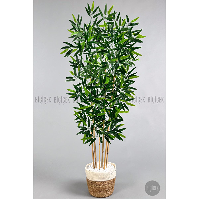 Biçiçek Yapay Bambu Ağacı 6 Dallı 150 Cm Yoğun Yapraklı Hasır2