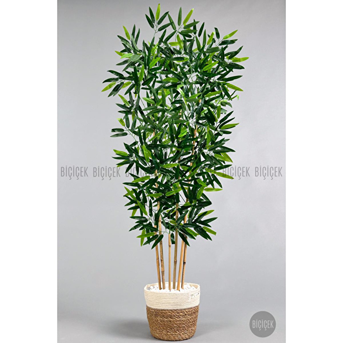 Biçiçek Yapay Bambu Ağacı 6 Dallı 150 Cm Yoğun Yapraklı Hasır2