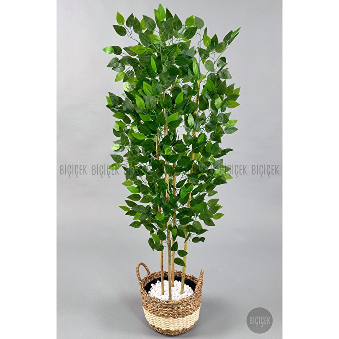 Biçiçek Yapay Benjamin Ağacı 140cm Hasır Saksıda