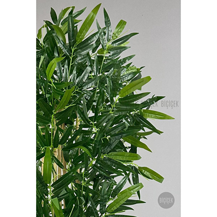 Biçiçek Yapay Bambu Ağacı 170cm Büyük Yapraklı 5 Bambulu Antrasit Renk Nergis Saksıda Yapay Ağaç