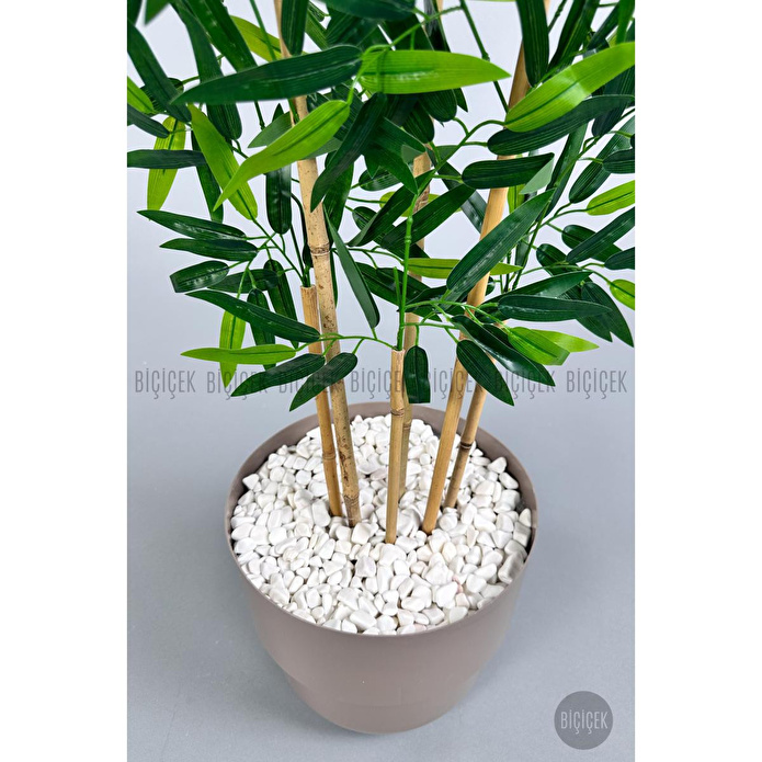 Biçiçek Yapay Bambu Ağacı 6 Dallı 150 Cm Yoğun Yapraklı Kahverengi