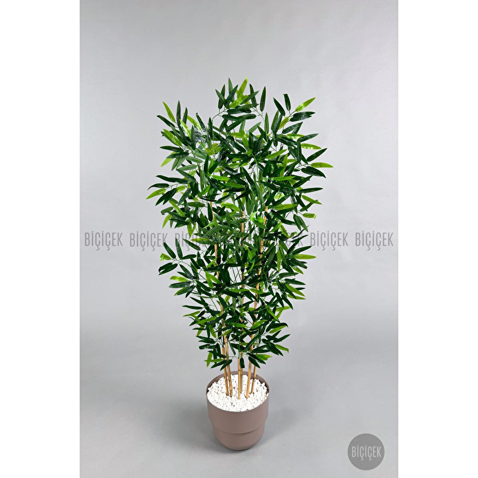 Biçiçek Yapay Bambu Ağacı 6 Dallı 150 Cm Yoğun Yapraklı Kahverengi