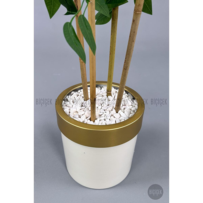 Biçiçek Yapay Benjamin Ağacı 140cm Krem Gold Metal Saksıda