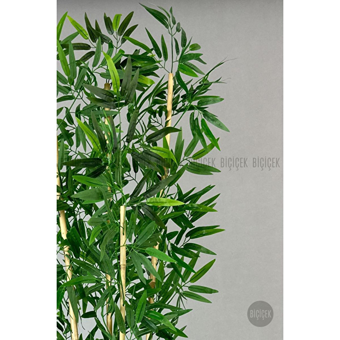 Biçiçek Yapay Bambu Ağacı 180cm Yoğun Yapraklı Antrasit Renk Kumsal Saksıda